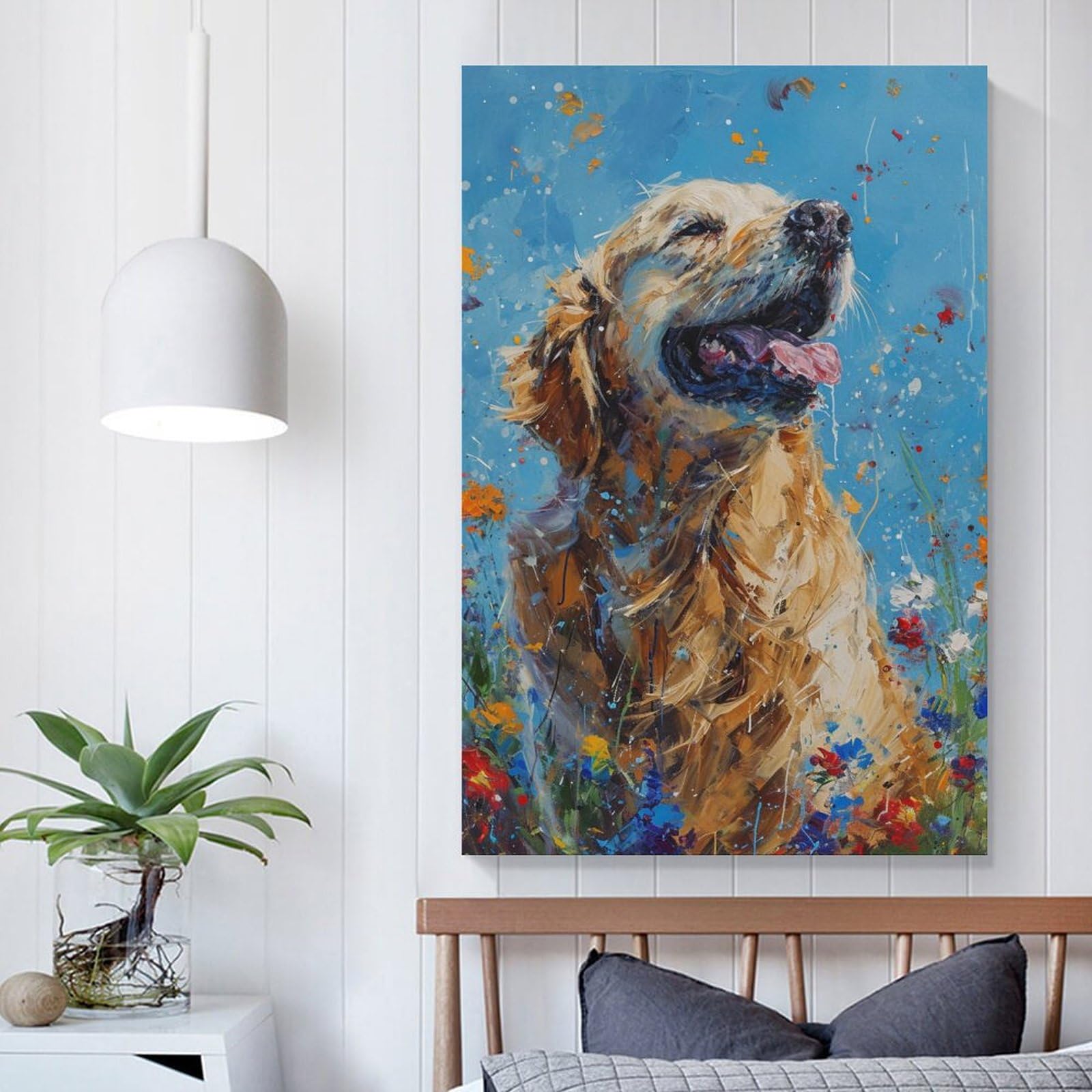 Amazon.co.jp: 絵画 油絵のカラフルなラブラドールインテリア 絵画